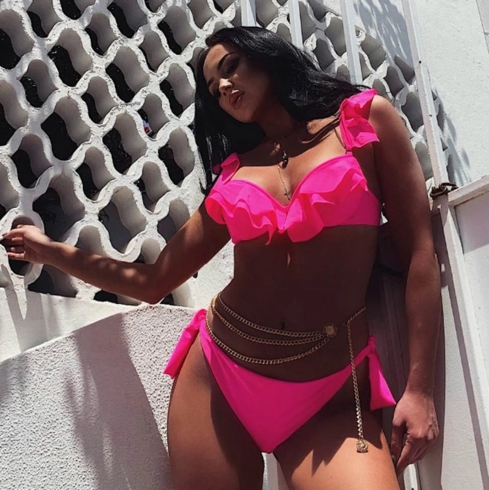 New Pink Sexy Ruffle Bikini Set with Underwire - Picture 4 of 8